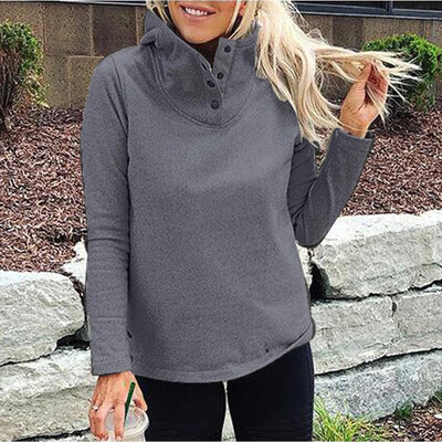 

Nomeni Women Solid Stand Collar Full Sleeve Warm Button Outwears Sweatshirt Blouse