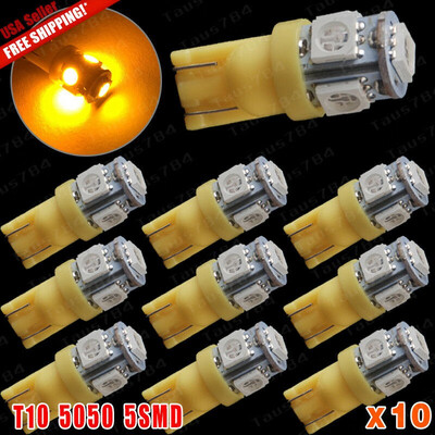 

10x Amber Yellow T10 5-SMD 5050 Led Interior Map Dome License Plate Light Bulbs