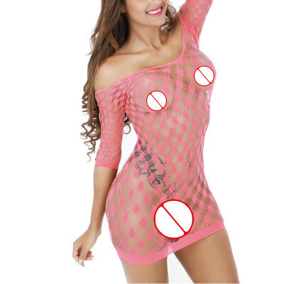 

Women Sexy Lingerie Pajamas Perspective Hollow Fishent Bodycon Solid Mini Dress