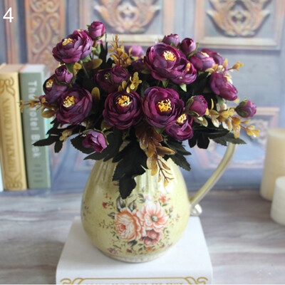 

1 Bouquet Artificial Tea Rose Faux Silk Cloth Flowers Hotel Room Wedding Decor