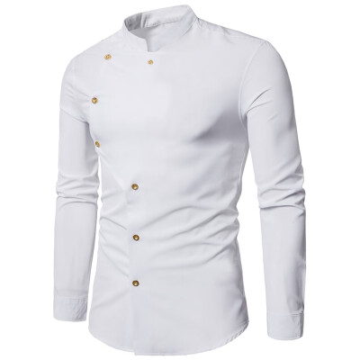 

Asymmetrical Button Up Mandarin Collar Shirt