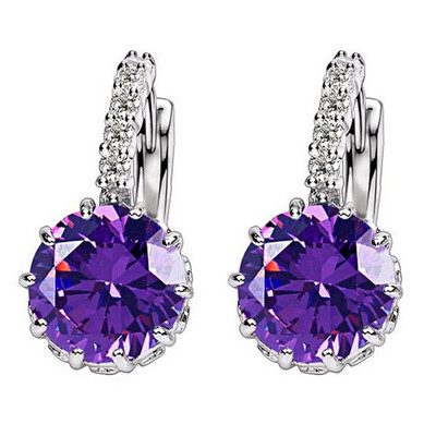 

Women Round Cubic Zirconia Inlaid Huggie Hoop Earings Piercing Jewelry Gift