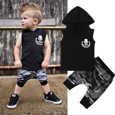 

2PCS Toddler Baby Boy Summer Clothes Hooded T-shirt Tops Harem Pants Outfits