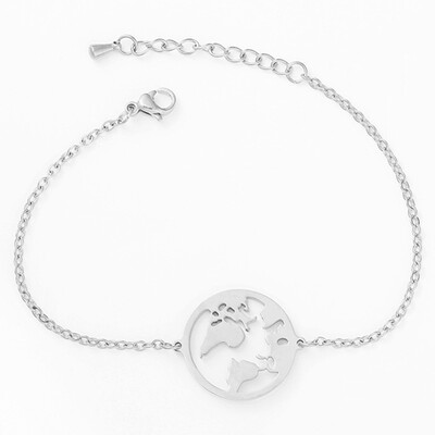 

Chic 2019 Simple Round Hollow World Map Bracelet Chain Charm Bracelets