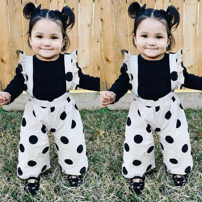 

Newborn Kids Baby Girl Clothes Long Sleeve T-shirt Tops Ruffle Polka Bib Pants Outfits Set