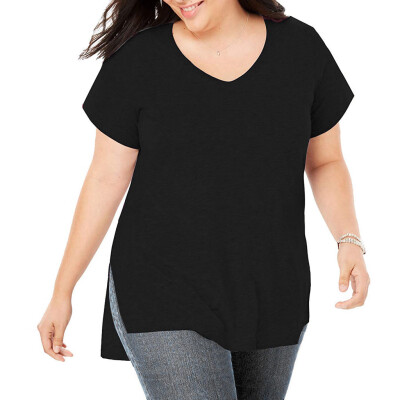 

Roseonmyhand Womens Plus Size Casual Short Sleeve Shirt V-neck Loose Slit Shirt T-shirt