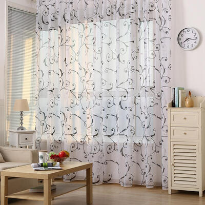 

Transparent Voile Floral Print Curtains Bedroom Window Door Tulle Curtain