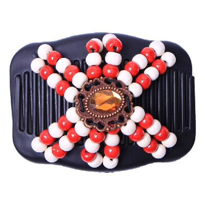 

Retro Wooden Beads Magic Hair Comb Double Row Hairpin Insert Women Hairstyle Clip