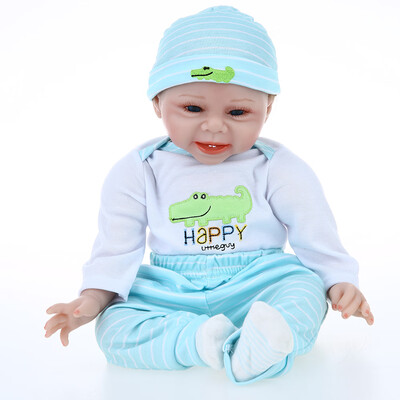 

22inch 55cm Reborn Toddler Baby Doll Boy Smiling Baby Doll Silicone Body Boneca With Clothes Lifelike Cute Gifts Toy Crocodiles