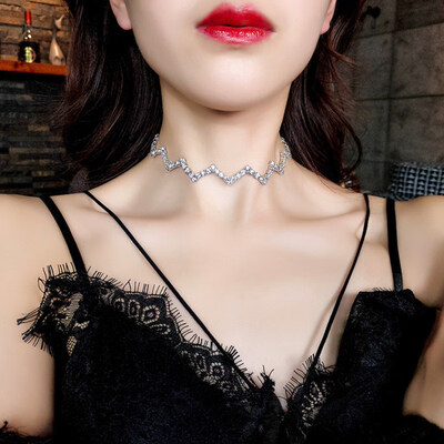 

Sexy Gothic Wave Choker Necklace Women Cup Chain Shiny Rhinestone Club Jewelry