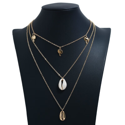 

New Gold Multi-layer Long Necklace Pendant Shell Round Sequin Bead Chain Necklace Simple Moon Stars Fashion Retro Sexy Necklace