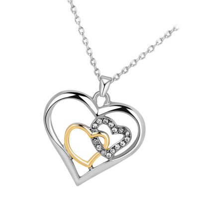 

1 Pcs New Women Love Heart Alloy Rhinestone Double Heart Chain Pendant Necklace