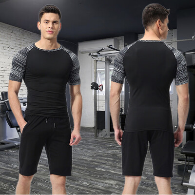 

Toponeto Mens Elastic Fitness Short T-shirt Fast Drying Tops Pants Sports Tight Suit