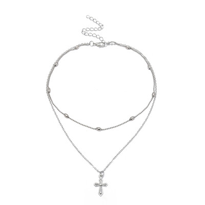 

Sexy Double Layers Choker Cross Pendant Charm Necklace Women Fashion Jewelry