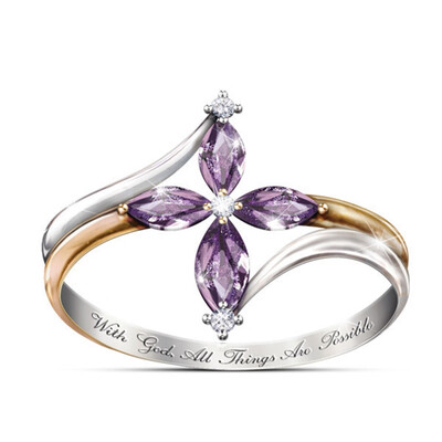 

Two-tone gold plated creative lady heart-shaped cross ring size 6-10
