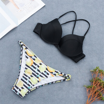 

Saidsome Women Flower Print Bikinis Set Beachwear Set Push Up Sling Swimsuit Swimmer