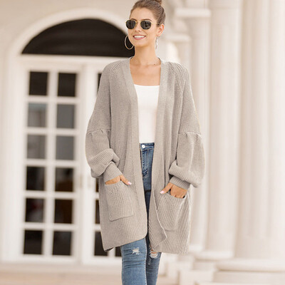 

Tailored Women Casual Long Sleeve Knitted Sweater Pockets Long Cardigan Top Coat Outwear