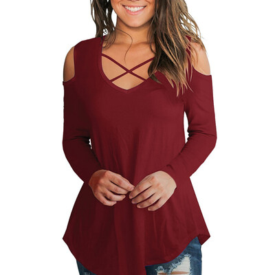 

Summer Women Casual Top Sexy V Collar Bandage Cross Short Sleeves T-shirt Woman Off Shoulder T Shirt