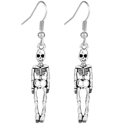 

Fashion Halloween Skull Earrings Jewelry Antique Silver Vintage Hollow Out Punk Skeleton Earring For Women Gift