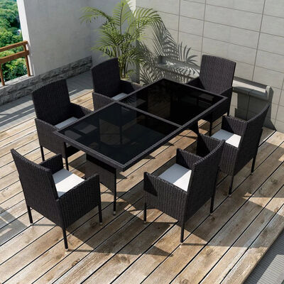 

7 Piece Outdoor Dining Set with Cushions Poly Rattan Black