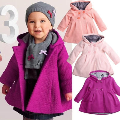 

Baby Toddler Girl Warm Fleece Winter Pea Coat Snow Jacket Suit Clothes Red Pink