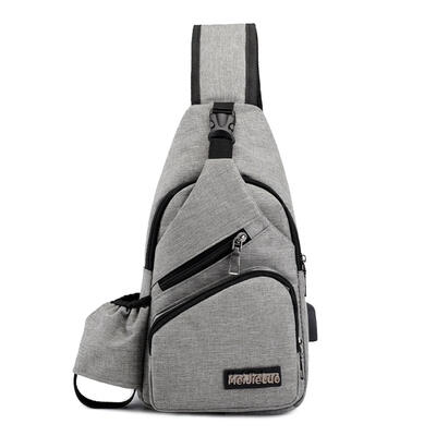

Pure Color USB Charging Shoulder Pack Men Oxford Cloth Crossbody Chest Bags