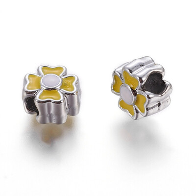 

Alloy Enamel European Beads Large Hole Beads Clover Silver Yellow 125x125x9mm Hole 45mm