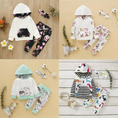 

Newborn Baby Boy Girl Hooded Pocket Sweatshirt TopsLong Pants Outfits Clothes