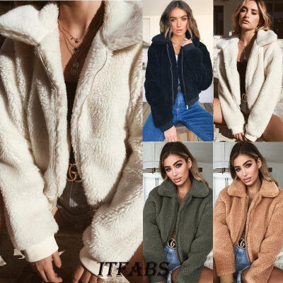 

Womens Thick Warm Teddy Bear Pocket Fleece Jacket Coat Zip Up Outwear Overcoat