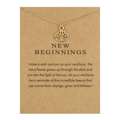 

With Card New Arrived New Beginnings Lotus Alloy Chain Pendant Necklace Jewelry