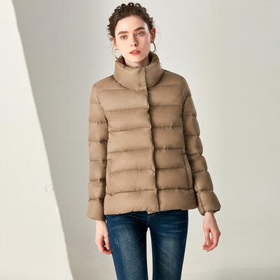 

Roseonmyhand Womens Casual Stand Light Coat Solid Color Short Button Pocket Down Jackets