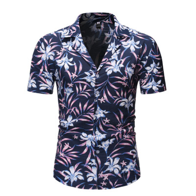 

Tailored Fashion Mens Casual Button Hawaii Print Beach Short Sleeve Quick Dry Top Blouse