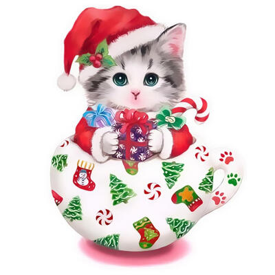 

5D DIY Diamond Painting Christmas Cup Cat Cross Stitch Embroidery Mosaic