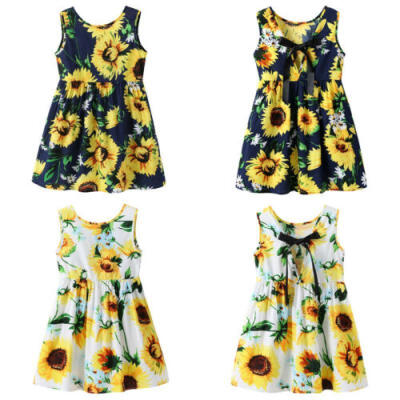 

Kids Dresses For Girls Summer Sunflower Dress Sleeveless Flower Print Bow Dress