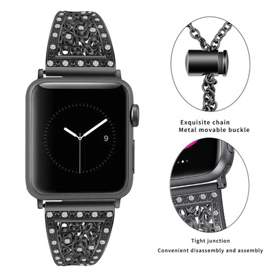

〖Follure〗For Apple Watch 3840mm Hollowed-Out Rhinestone Stainless Steel Cuff Bracelet