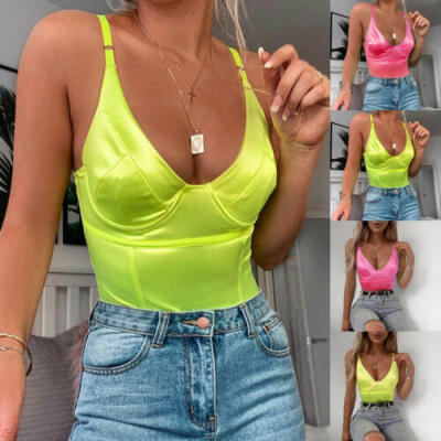 

Fashion Women Bright V Neck Bikini Shirt Bodysuit Leotard Vest Tops Jumpsuit