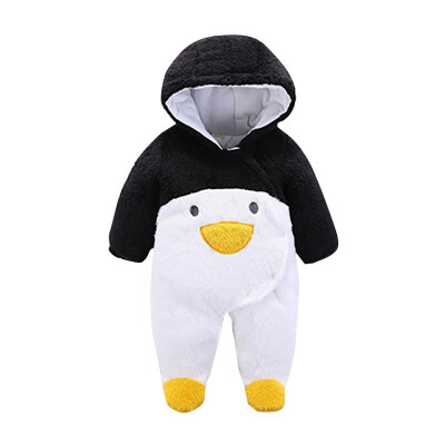 

Baby Rompers Winter Thick Climbing Girls Boy Clothes Newborn Boys Girls Warm Jumpsuits Cartoon Penguin Baby Hooded Overalls