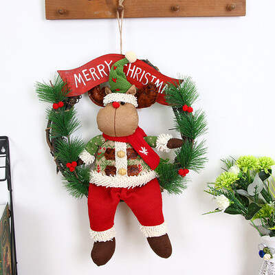 

〖Follure〗Merry Christmas Party Poinsettia Pine Wreath Door Wall Garland Decoration