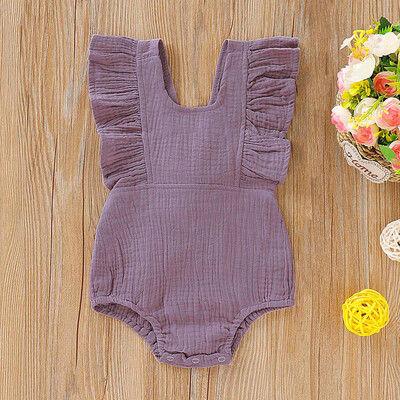 

Toddler Baby Sleeveless Solid Ruffles Romper Newborn Bow Jumpsuit Clothes