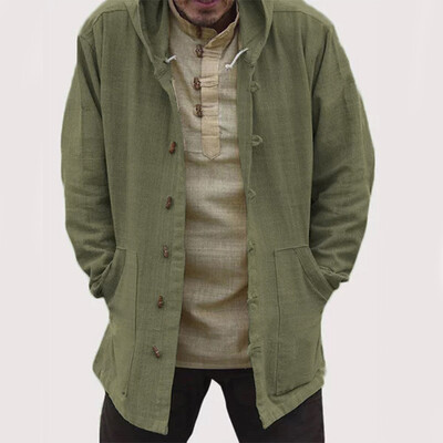 

Mens Solid Plus Size Hooded Coats Casual Autumn Winter Long Sleeve Loose Jackets