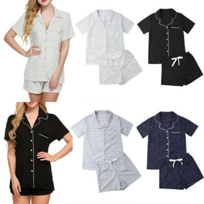 

Summer Womens Pajamas Set Short Sleeves Sleepwear TopsPants Homewear Nightwear