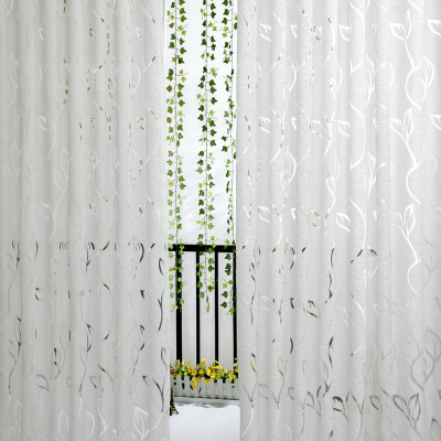 

JPGIF 1 PCS Vines Leaves Tulle Door Window Curtain Drape Panel Sheer Scarf Valances