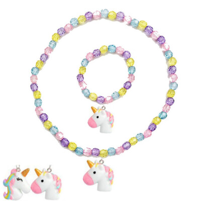 

Children Unicorn Beads Pendant Necklaces Bracelet Adjust Girls Chain Jewelry
