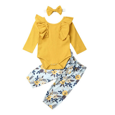 

Newborn Baby Girl Winter Outfit Clothes Romper TopsFloral PantsHeadband Set