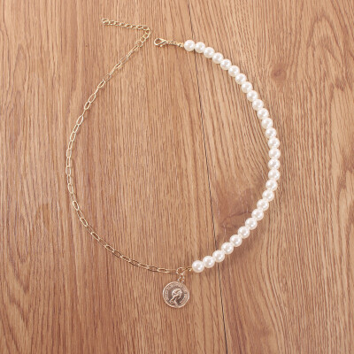 

Luxury Design Imitation Pearls Choker Necklace Female coin Pendant Necklaces for Women Gold Color 2019 Fashion Coin Jewelry