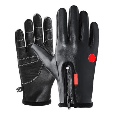 

1 Pair Touch Screen Leather Winter Warm Waterproof Unisex Zipper Gloves