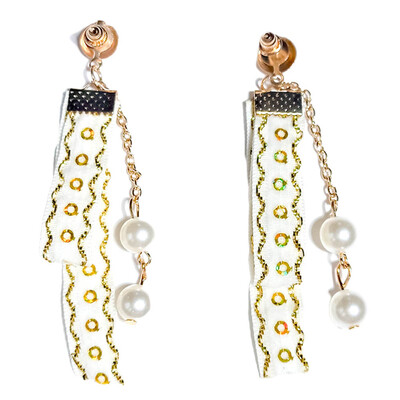 

Elegant Sexy Lace Beads Long Earrings Metal Chain Strip Temperament Earings Fashion Jewelry Korean Lace Long Earrings