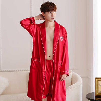 

Mens 2 Piece Kimono Robe Set Faux Silk Pajamas Luxury Satin Bathrobe Matching Shorts