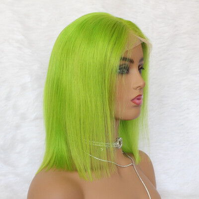 

Full lace wig green color bob cut