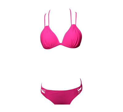 

Womens Nylon Pleated Solid Color Bikini Sexy Split Swimsuit